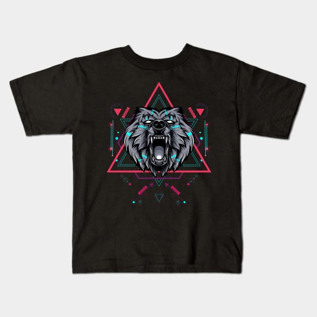 The Bear sacred geometry Kids T-Shirt by secondsyndicate